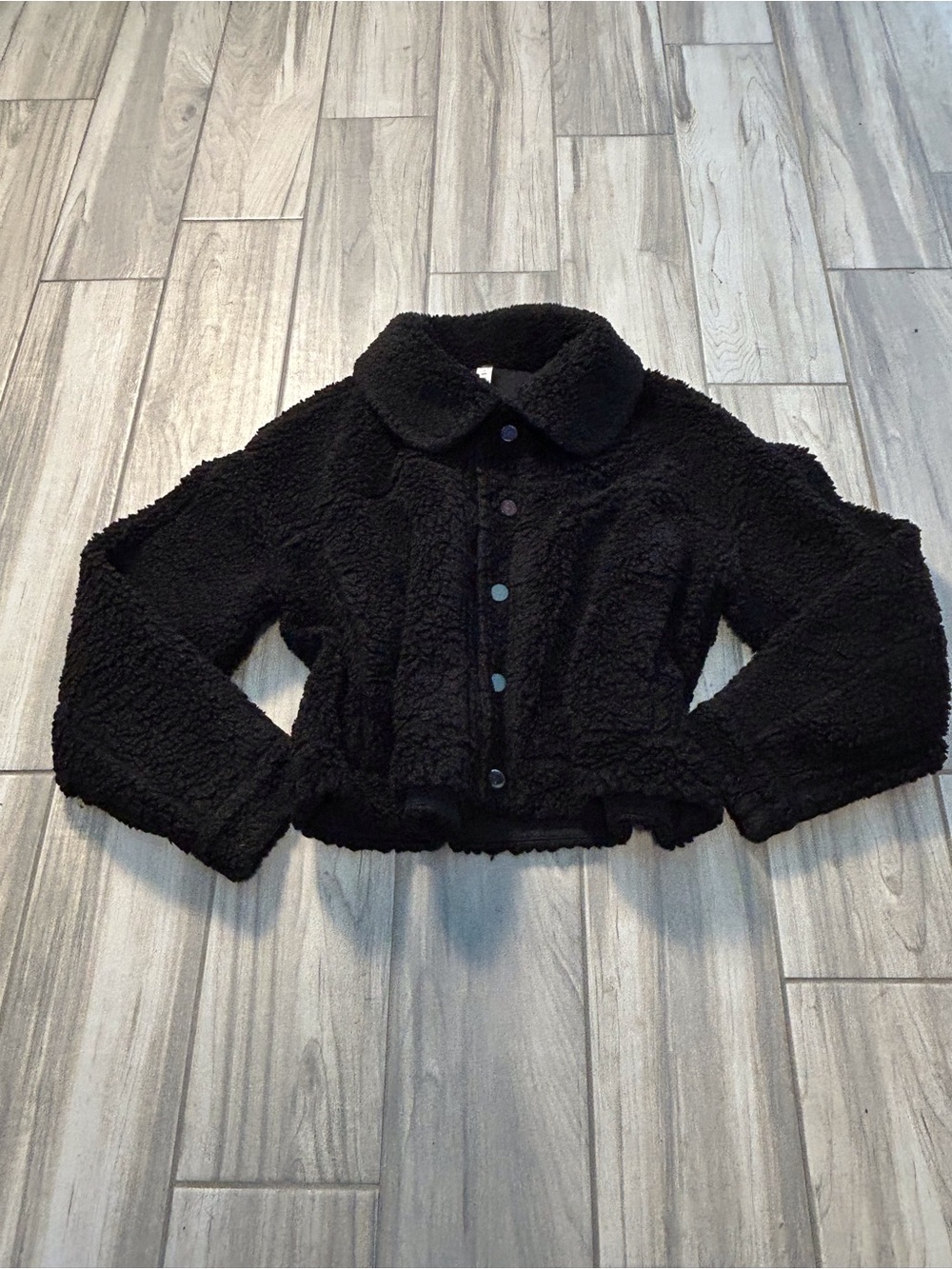 lululemon athletica Black Teddy Sherpa Short Cropped Snap Jacket 8
